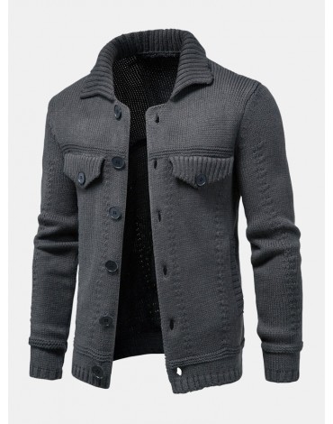 Mens Solid Color Warm Long Sleeve Knitted Cardigans