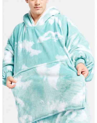 Mens Tie-Dye Fleece Lined Thicken Warm Loose Blanket Hoodie With Kangaroo Pocket