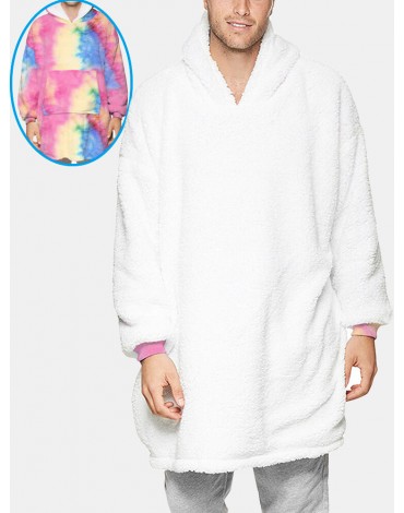 Mens Tie Dye Two-Sided Wearable Fleece Oversized Blanket Hoodie Loungewear With Handy Pocket